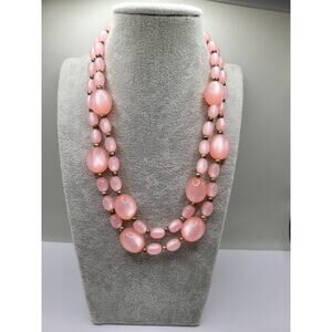 Vintage Pink Moonglow Lucite Double Strand Necklace UV Reactive Retro Jewelry